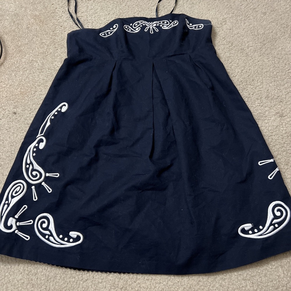 Tommy Hilfiger‎ Womens Strapless Navy Blue Dress White Embroidery New ON SALE